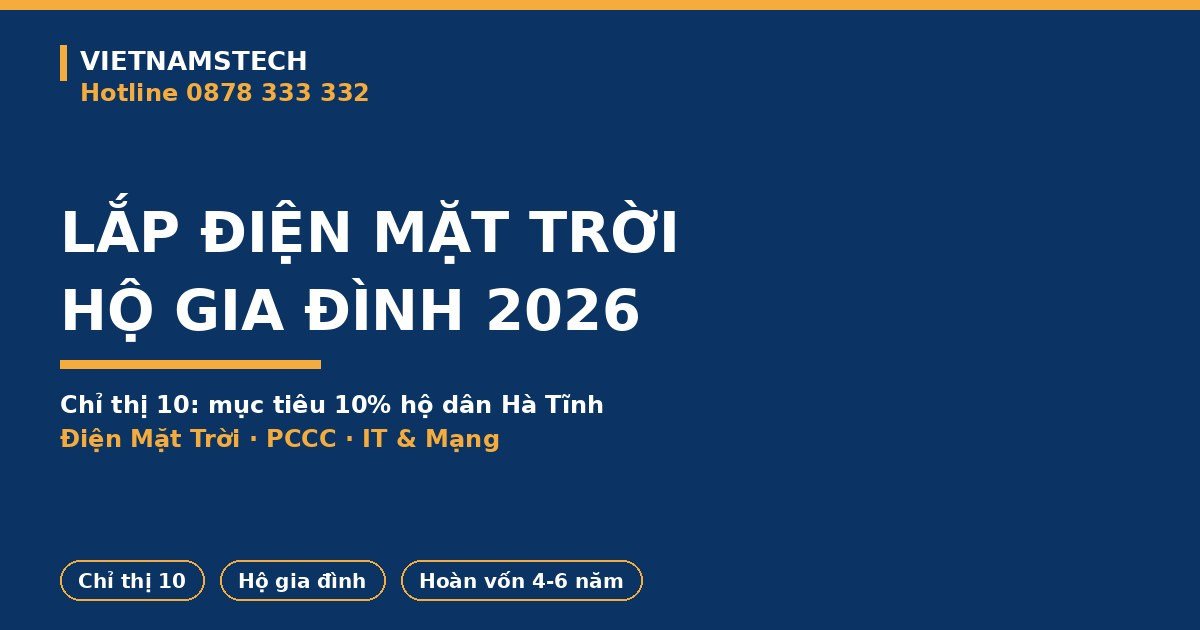 Lắp Điện Mặt Trời Hộ Gia Đình 2026: Chỉ Thị 10 Đặt Mục Tiêu 10% Hộ Dân Hà Tĩnh