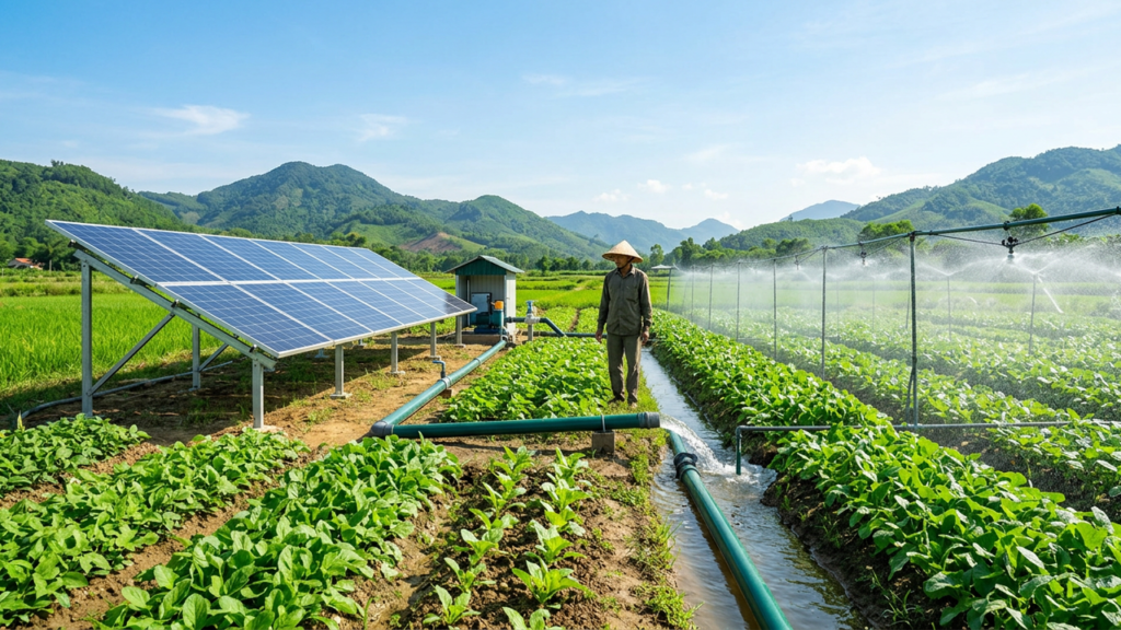 bơm nước năng lượng mặt trời tưới trang trại Hà Tĩnh Vietnamstech hotline 0878 333 332