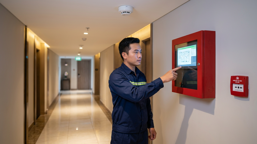 hệ thống báo cháy địa chỉ trung tâm và đầu báo khói tòa nhà Hà Tĩnh Vietnamstech hotline 0878 333 332