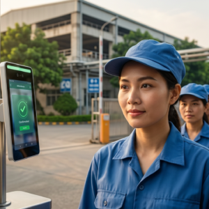 máy chấm công khuôn mặt tại cổng nhà xưởng Hà Tĩnh Vietnamstech hotline 0878 333 332